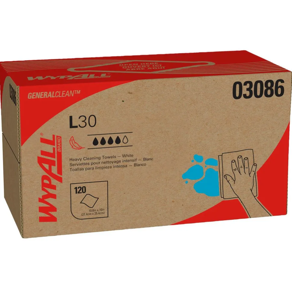 GeneralClean™ L30 Heavy Duty Cleaning Towels (03086), Pop-Up Box, Strong and Soft Towels, White