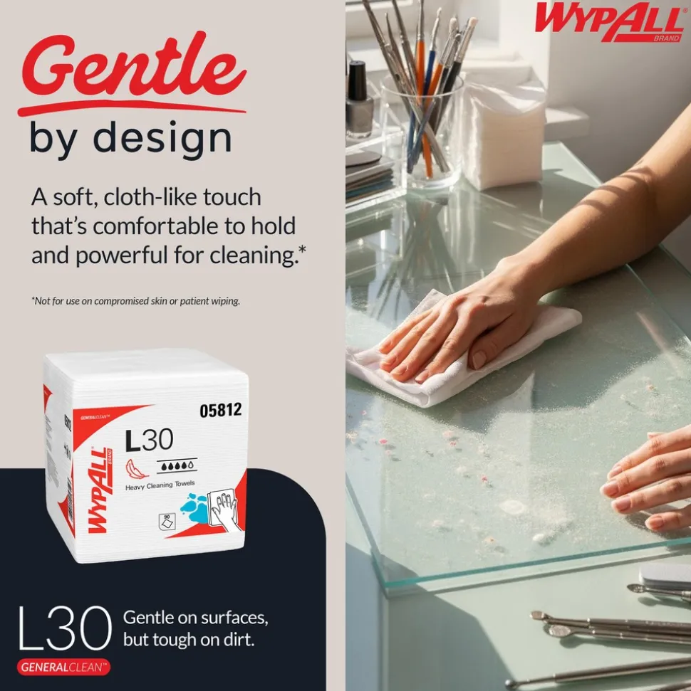 GeneralClean™ L30 Heavy Duty Cleaning Towels (05812), Quarterfold, Strong and Soft Towels, White