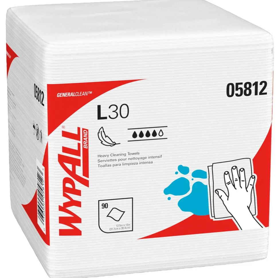 GeneralClean™ L30 Heavy Duty Cleaning Towels (05812), Quarterfold, Strong and Soft Towels, White