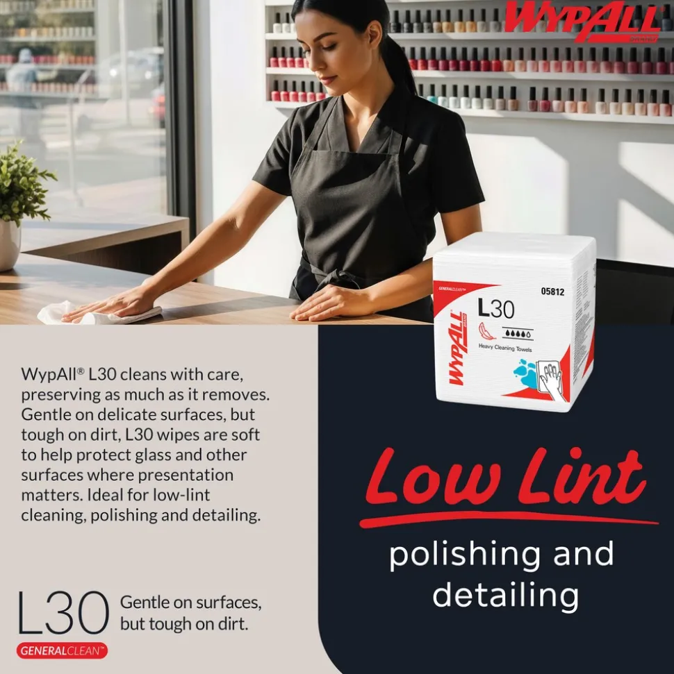 GeneralClean™ L30 Heavy Duty Cleaning Towels (05812), Quarterfold, Strong and Soft Towels, White