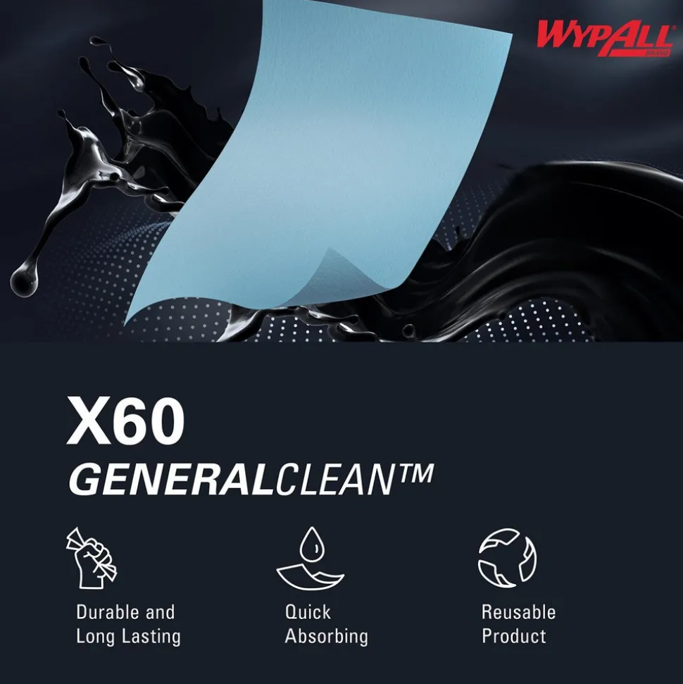GeneralClean™ x60 Multi-Task Cleaning Cloths (34965), Jumbo Roll, Strong and Absorbent Towels, Blue
