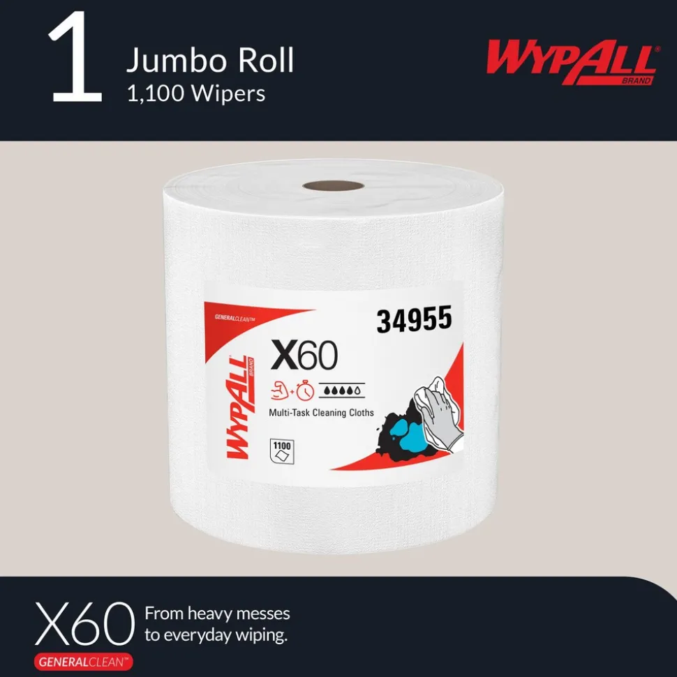 GeneralClean™ x60 Multi-Task Cleaning Cloths (34955), Jumbo Roll, Strong and Absorbent Towels, White