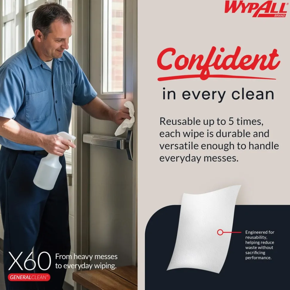 GeneralClean™ x60 Multi-Task Cleaning Cloths (54015), Brag Box, Strong and Absorbent Towels, White