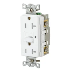 GFCI Receptacles: Grade: Commercial; Receptacle Type: Duplex; NEMA Configuration: 5-20R; Wire Connection Type: Screw Terminals; End Type: Socket