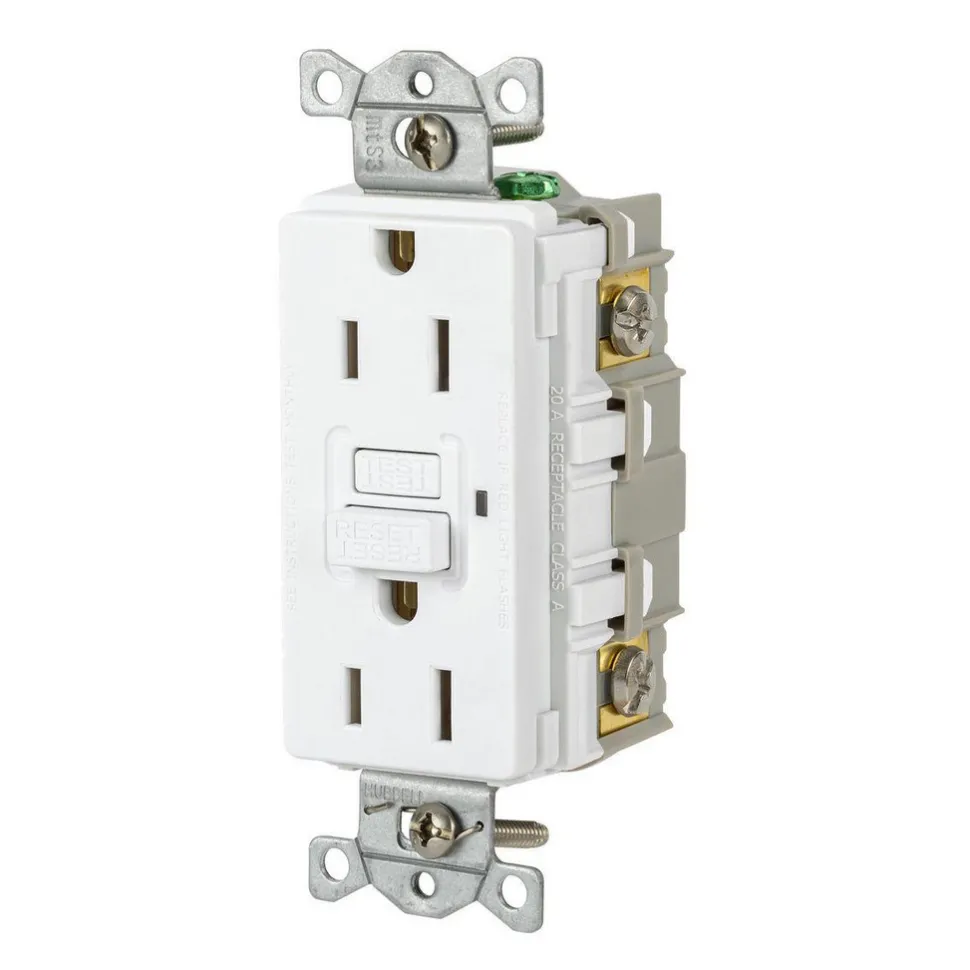 GFCI Receptacles: Grade: Commercial; Receptacle Type: Duplex; NEMA Configuration: 5-15R; Wire Connection Type: Screw Terminals; End Type: Socket