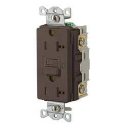 GFCI Receptacles: Grade: Commercial; Receptacle Type: Duplex; NEMA Configuration: 5-20R; Wire Connection Type: Screw Terminals; End Type: Socket