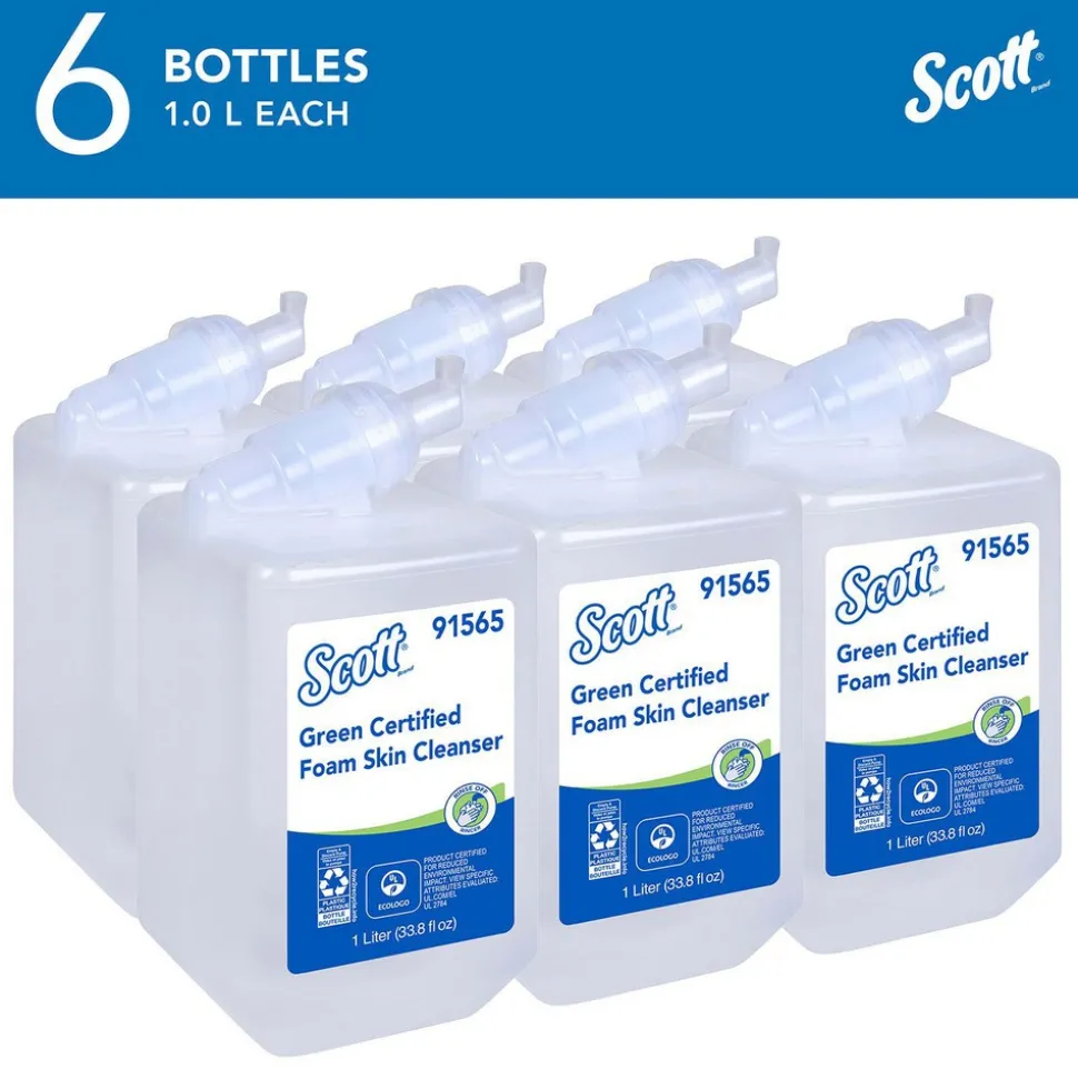 Green Certified Foam Hand Soap, 1.0 L Clear, Unscented Manual Hand Soap Refills for compatible Scott Essential Manual Dispensers, Ecologo, NSF E-1 Rated