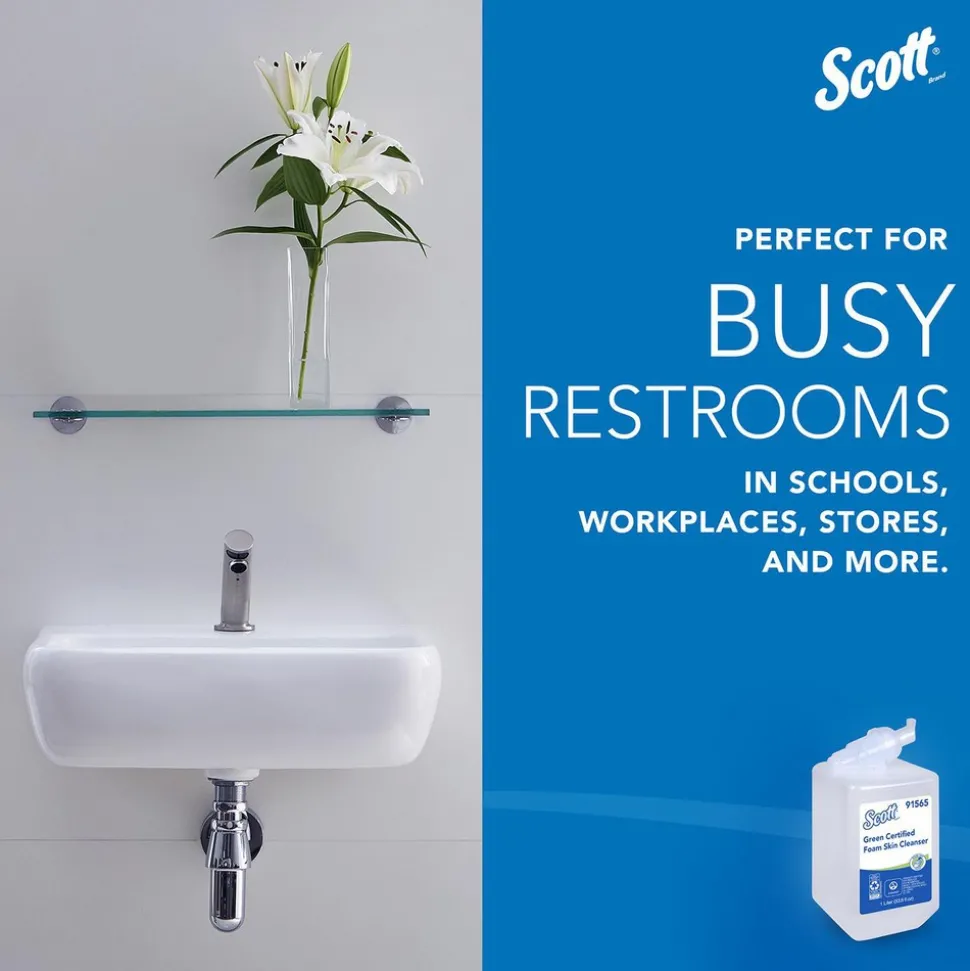 Green Certified Foam Hand Soap, 1.0 L Clear, Unscented Manual Hand Soap Refills for compatible Scott Essential Manual Dispensers, Ecologo, NSF E-1 Rated