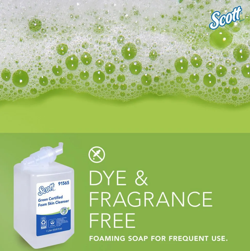 Green Certified Foam Hand Soap, 1.0 L Clear, Unscented Manual Hand Soap Refills for compatible Scott Essential Manual Dispensers, Ecologo, NSF E-1 Rated
