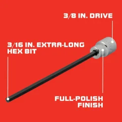 Hand Hex Bit Socket: 3/8" Drive, 3/16" Hex