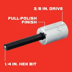 Hand Hex Bit Socket: 3/8" Drive, 1/4" Hex