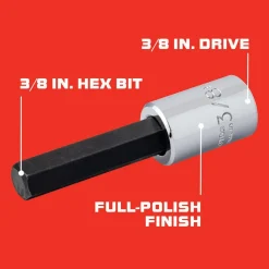 Hand Hex Bit Socket: 3/8" Drive, 3/8" Hex