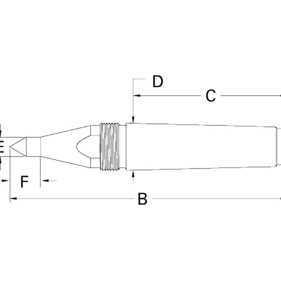 1.231" Head Dia, Hardened Steel Long Point Solid Dead Center