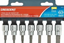 Hex Bit Socket Set: 3/8" Drive, 7 Pc, 1/8 to 3/8" Hex