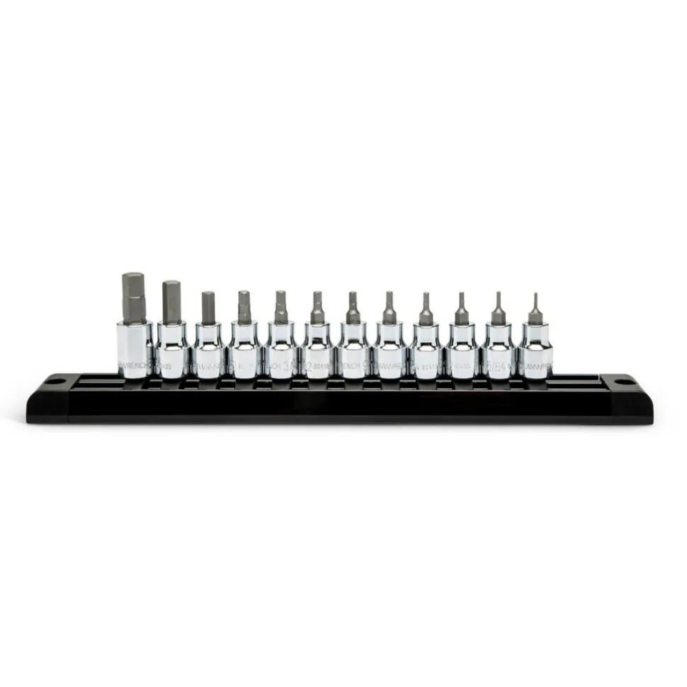 Hex Bit Socket Set: 3/8" Drive, 12 Pc, 1/16 to 3/8" Hex