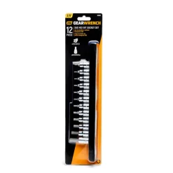Hex Bit Socket Set: 3/8" Drive, 12 Pc, 1/16 to 3/8" Hex