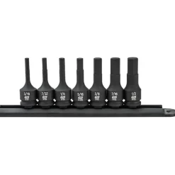 Hex Bit Socket Set: 3/8" Drive, 7 Pc, 3/16 to 1/2" Hex