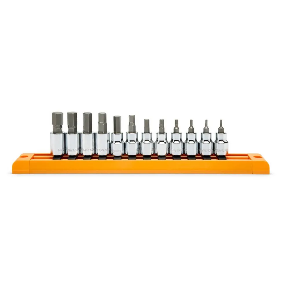 Hex Bit Socket Set: 3/8" Drive, 12 Pc, 2 to 12 mm Hex