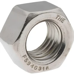 Hex Nut: 5/8-11, Grade 316 Stainless Steel, Bright/Uncoated Finish