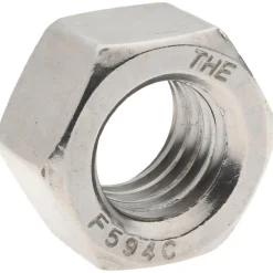 Hex Nut: 1/2-13, Grade 18-8 Stainless Steel, Bright/Uncoated Finish