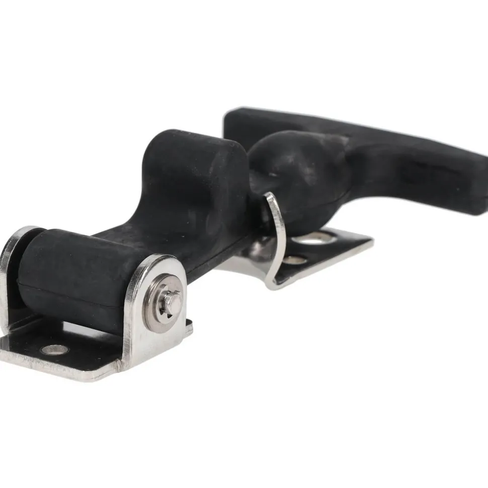 Hood Door Latch: 3-1/8" OAW, 1-3/8" OAH, Rubber & Steel
