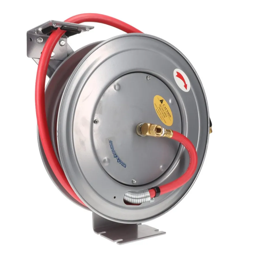 Hose Reel with Hose: 1/2" ID Hose x 50', Spring Retractable