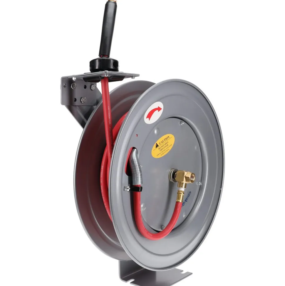 Hose Reel with Hose: 3/8" ID Hose x 50', Spring Retractable