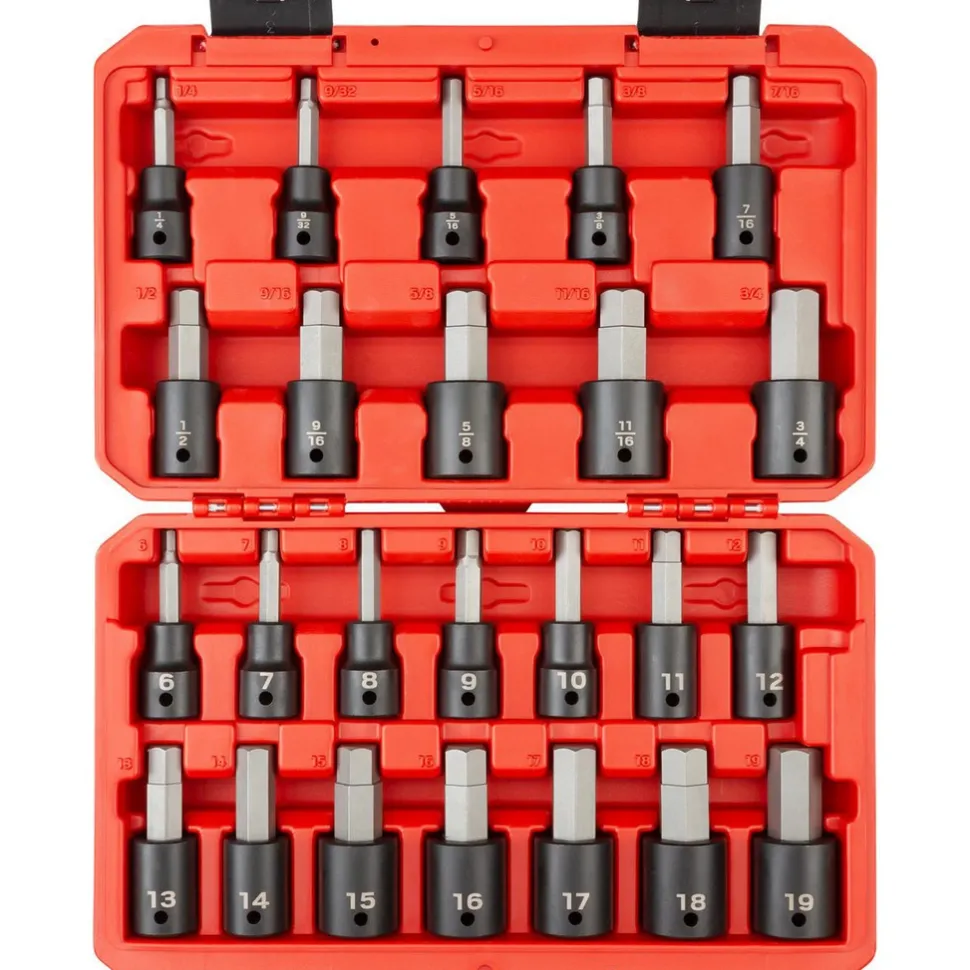 1/2 Inch Drive Hex Impact Bit Socket Set, 24-Piece (1/4-3/4 in., 6-19 mm)