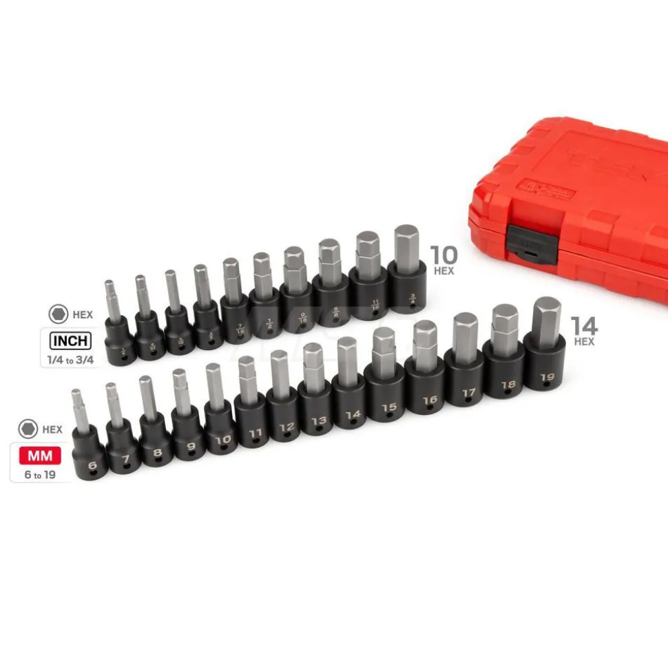 1/2 Inch Drive Hex Impact Bit Socket Set, 24-Piece (1/4-3/4 in., 6-19 mm)