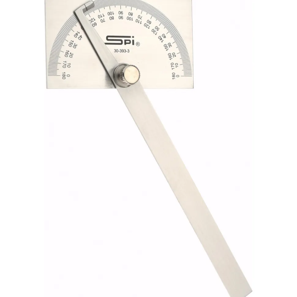6 Inch Long Blade, 180° Max Measurement, 1° Dial Graduation, Rectangular Head Protractor