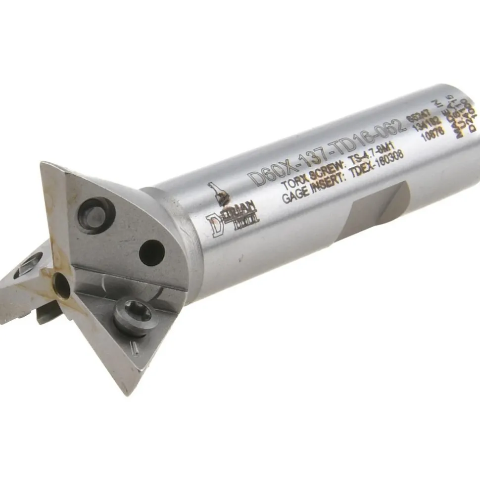 60° Included Angle, 1-3/8" Max Cutting Dia, 5/8" Shank Dia, TDEX 160308-EN Insert Style, Indexable Dovetail Cutter