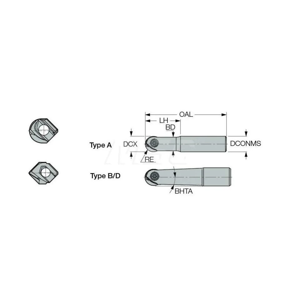 Indexable Ball Nose End Mill: 3/4" Cut Dia, 6" OAL