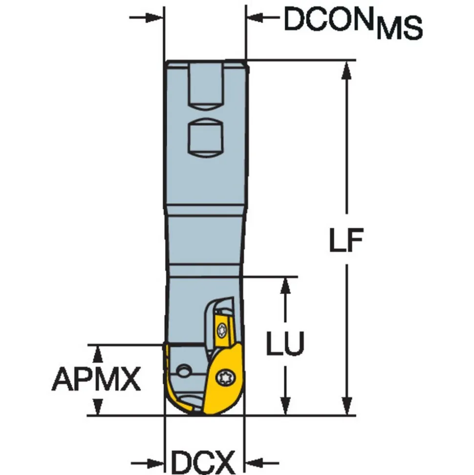 Indexable Ball Nose End Mill: 1" Cut Dia, Steel, 5.7811" OAL