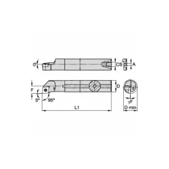 Indexable Boring Bar: A06MSCLCR2, 12.19 mm Min Bore, Right Hand, 9.53 mm Shank Dia, -5.000 deg Lead Angle, Steel