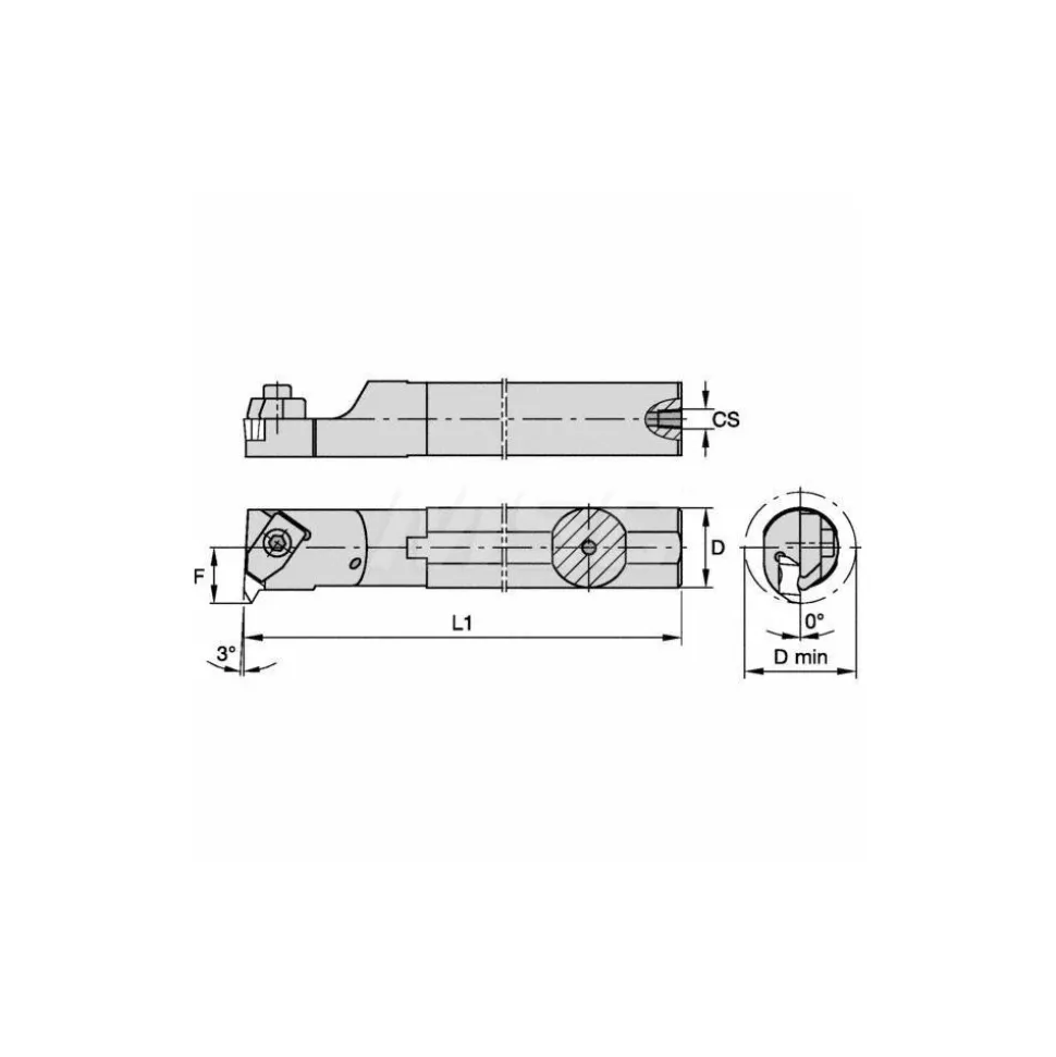 Indexable Boring Bar: A10NER2, 25.4 mm Min Bore Dia, Right Hand Cut, 5/8" Shank Dia, 3 ° Lead Angle, Steel