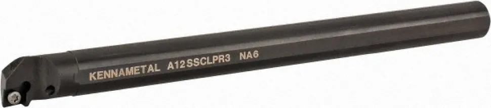 Indexable Boring Bar: A12SCLPR3, 23.62 mm Min Bore, Right Hand, 19.05 mm Shank Dia, -5.000 deg Lead Angle, Steel
