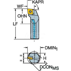 Indexable Boring Bar: A12S-SCLCL3, 23.60 mm Min Bore, Left Hand, 19.05 mm Shank Dia, 0.000 deg Lead Angle, Steel