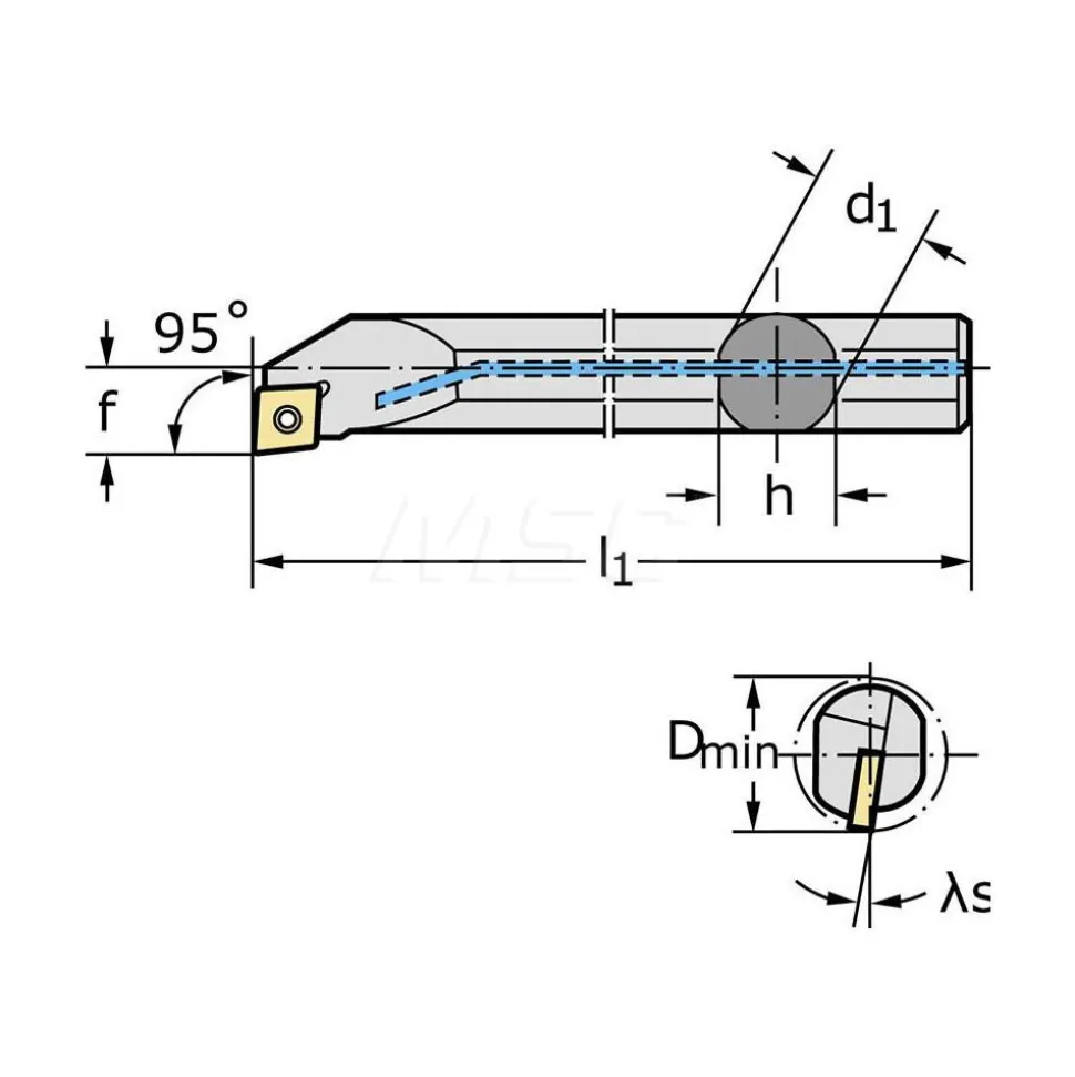 Indexable Boring Bar: A12S-SCLCR3, 0.9290" Min Bore, Right Hand, 95.000 deg Lead Angle, Steel