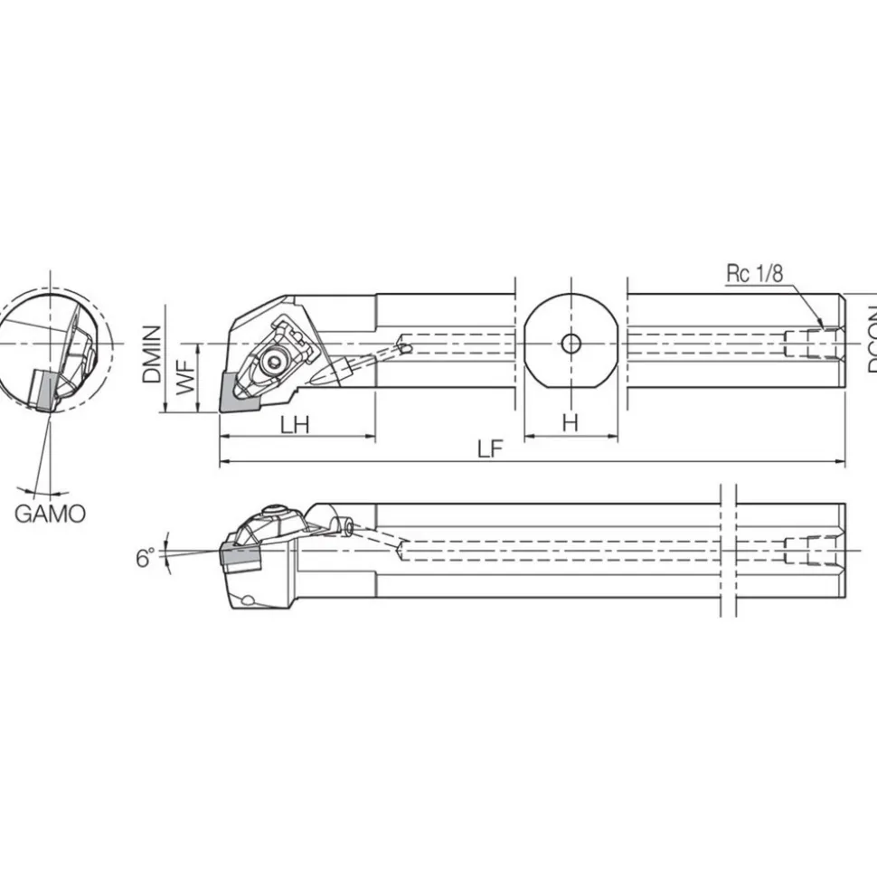 Indexable Boring Bar: A16TDCLNR4, 1.2500" Min Bore, Right Hand, 5.000 deg Lead Angle, Steel