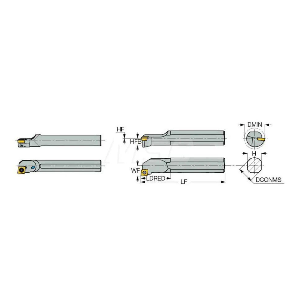 Indexable Boring Bar: E-SCLCR 5-2, 0.3930" Min Bore, Right Hand, -5.000 deg Lead Angle