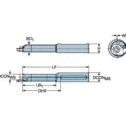 Indexable Boring Bar: MB-E0500-12-07, 1/2" Min Bore, 1/2" Shank Dia, Solid Carbide