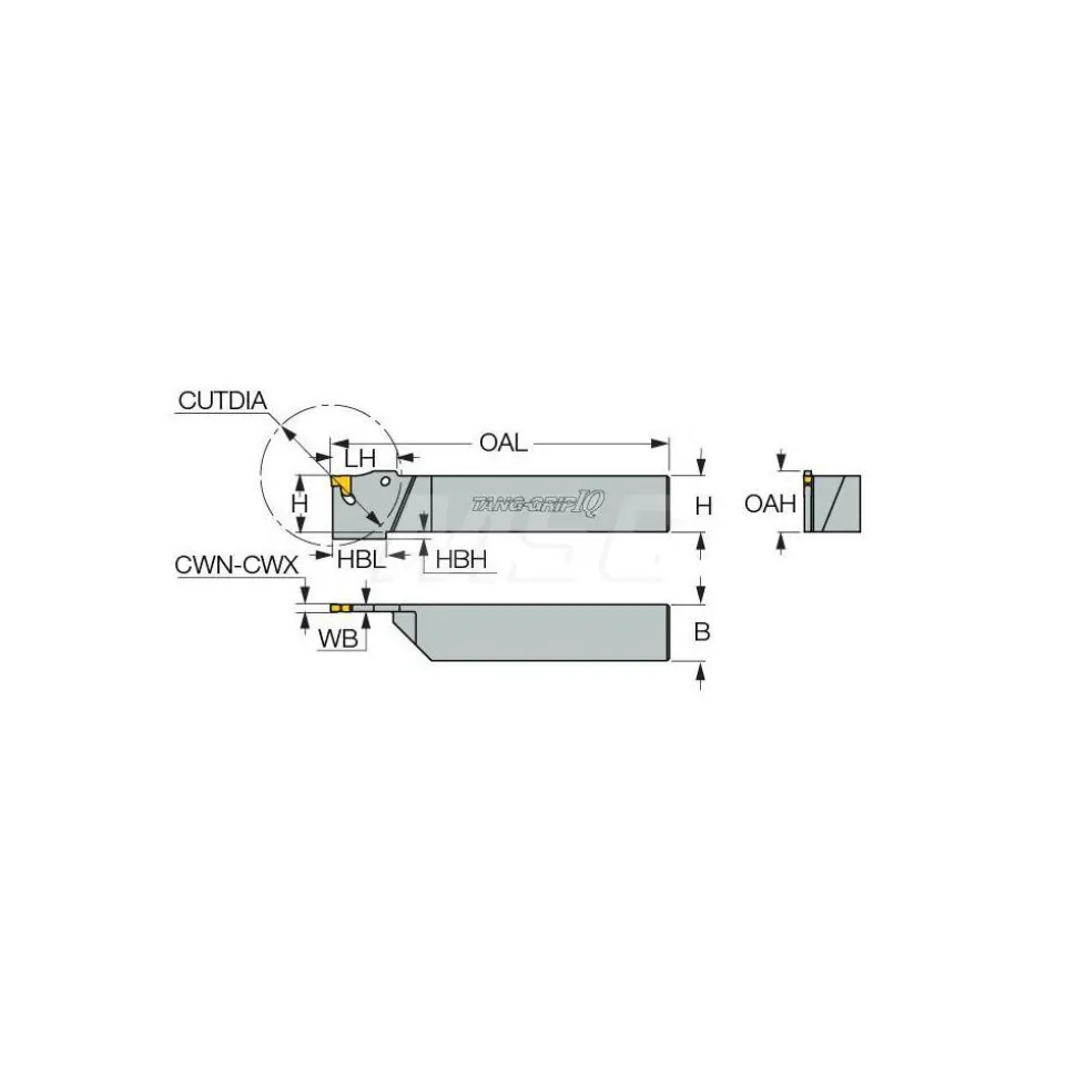 Indexable Cutoff Toolholder: 2-1/4" Max Workpiece Dia, 0.11" Min Insert Width, Right Hand