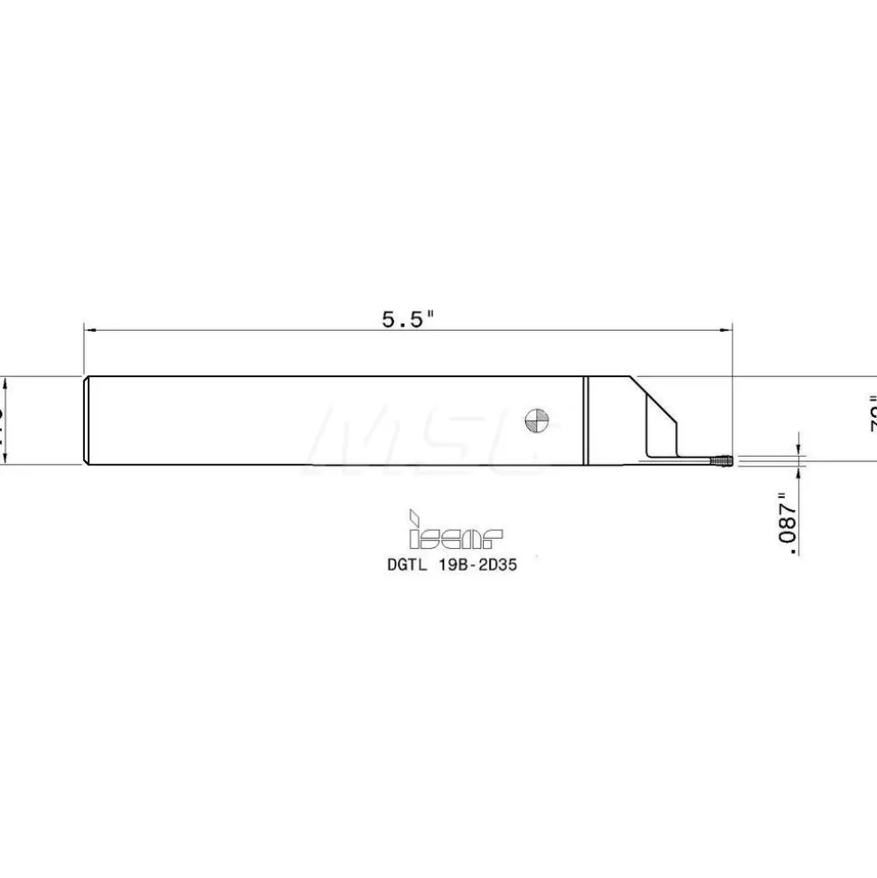 Indexable Grooving-Cutoff Toolholder: DGTL 19B-2D35, 0.075 to 0.098" Groove Width, 0.689" Max Depth of Cut, Left Hand