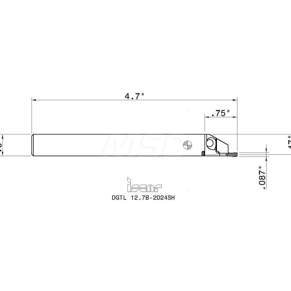 Indexable Grooving-Cutoff Toolholder: DGTL 12.7B 2D24SH, 0.075 to 0.098" Groove Width, 0.95 mm Max Depth of Cut, Left Hand