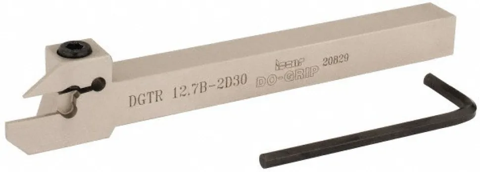 Indexable Grooving-Cutoff Toolholder: DGTR 12.7B-2D30, 0.075 to 0.098" Groove Width, 0.591" Max Depth of Cut, Right Hand