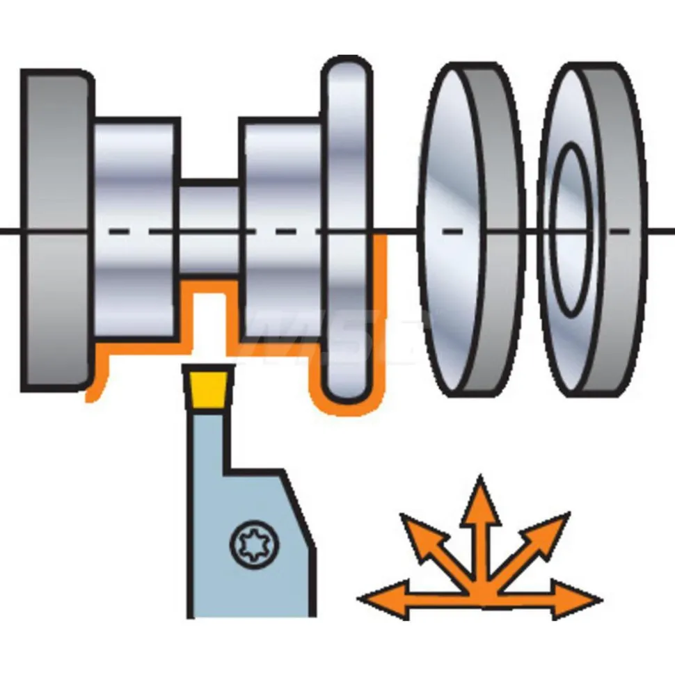 Indexable Grooving-Cutoff Toolholder: RF123F079-16B, 2.39 to 3.18 mm Groove Width, 20.07 mm Max Depth of Cut, Right Hand