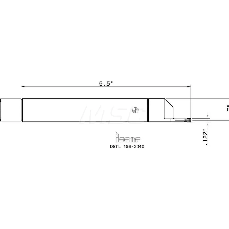 Indexable Grooving-Cutoff Toolholder: DGTL 19B-3D40, 0.118 to 1/8" Groove Width, 0.787" Max Depth of Cut, Left Hand