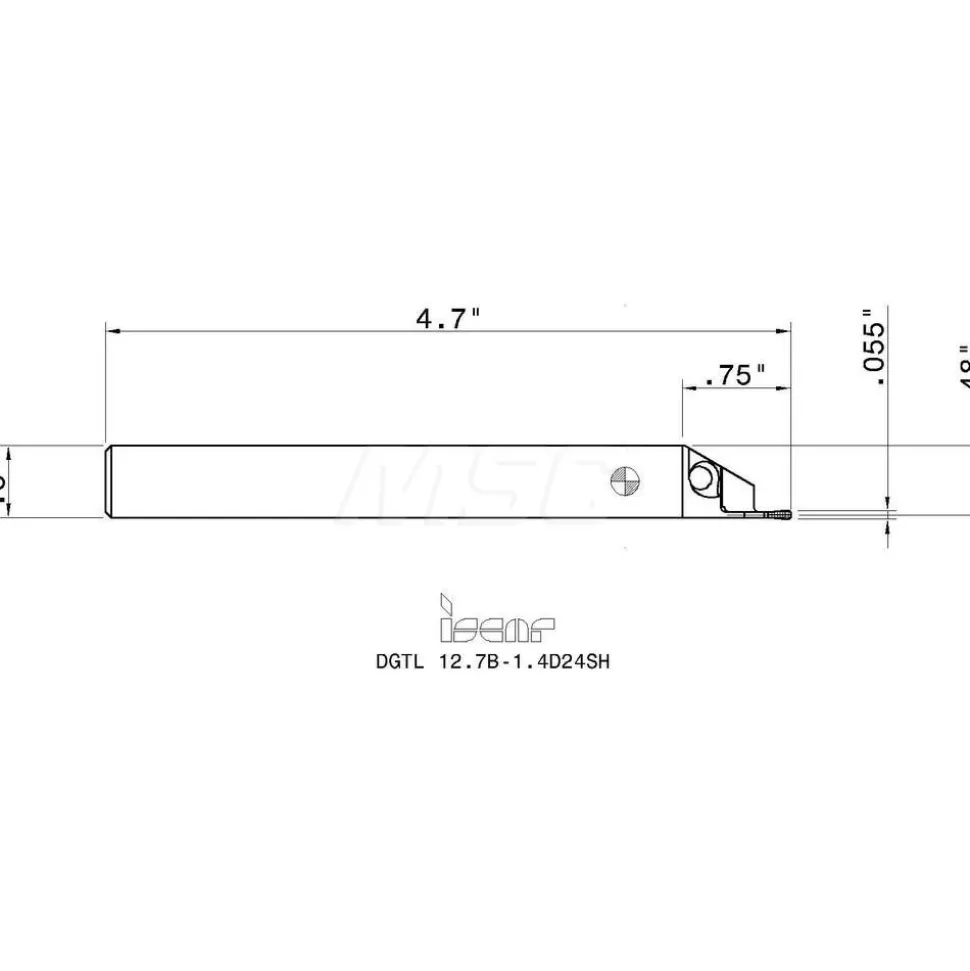 Indexable Grooving-Cutoff Toolholder: DGTL-12.7B-1.4D24SH, 0.055 to 0.055" Groove Width, Left Hand