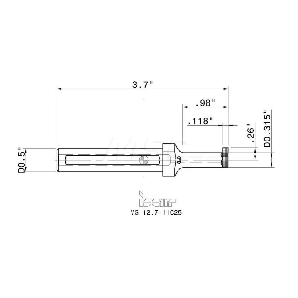 Indexable Grooving Toolholder: MG 12.7-11C25, Internal, Right Hand