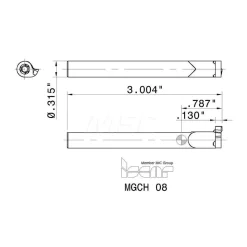 Indexable Grooving Toolholder: MGCH-08, Internal, Right Hand